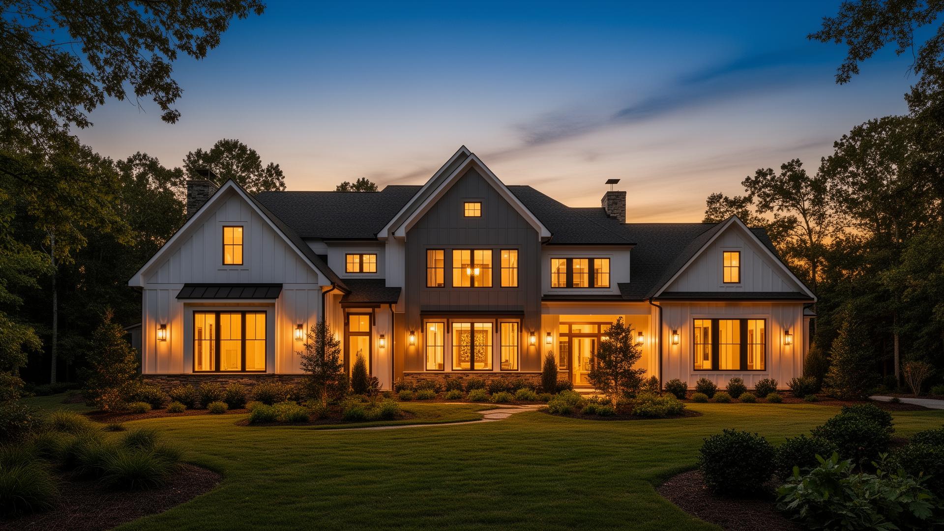 A beautifully remodeled Wake County home at dusk