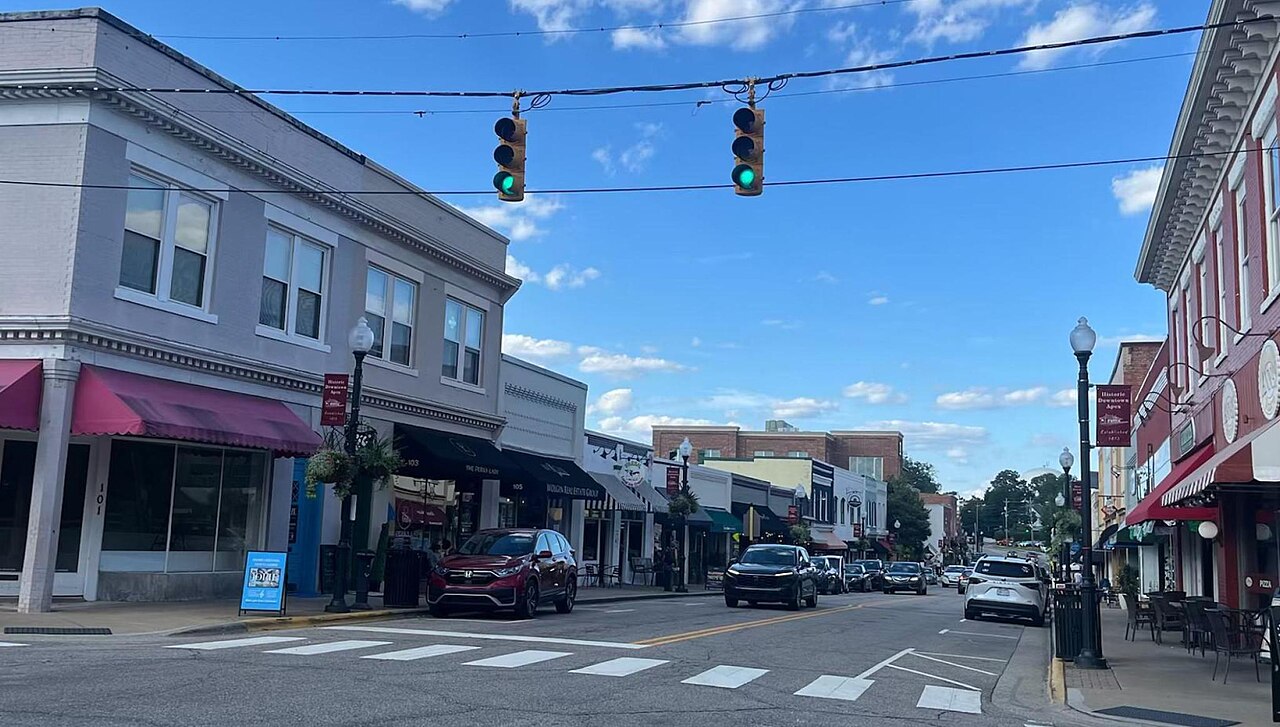 Historic storefronts along Salem Street in downtown Apex