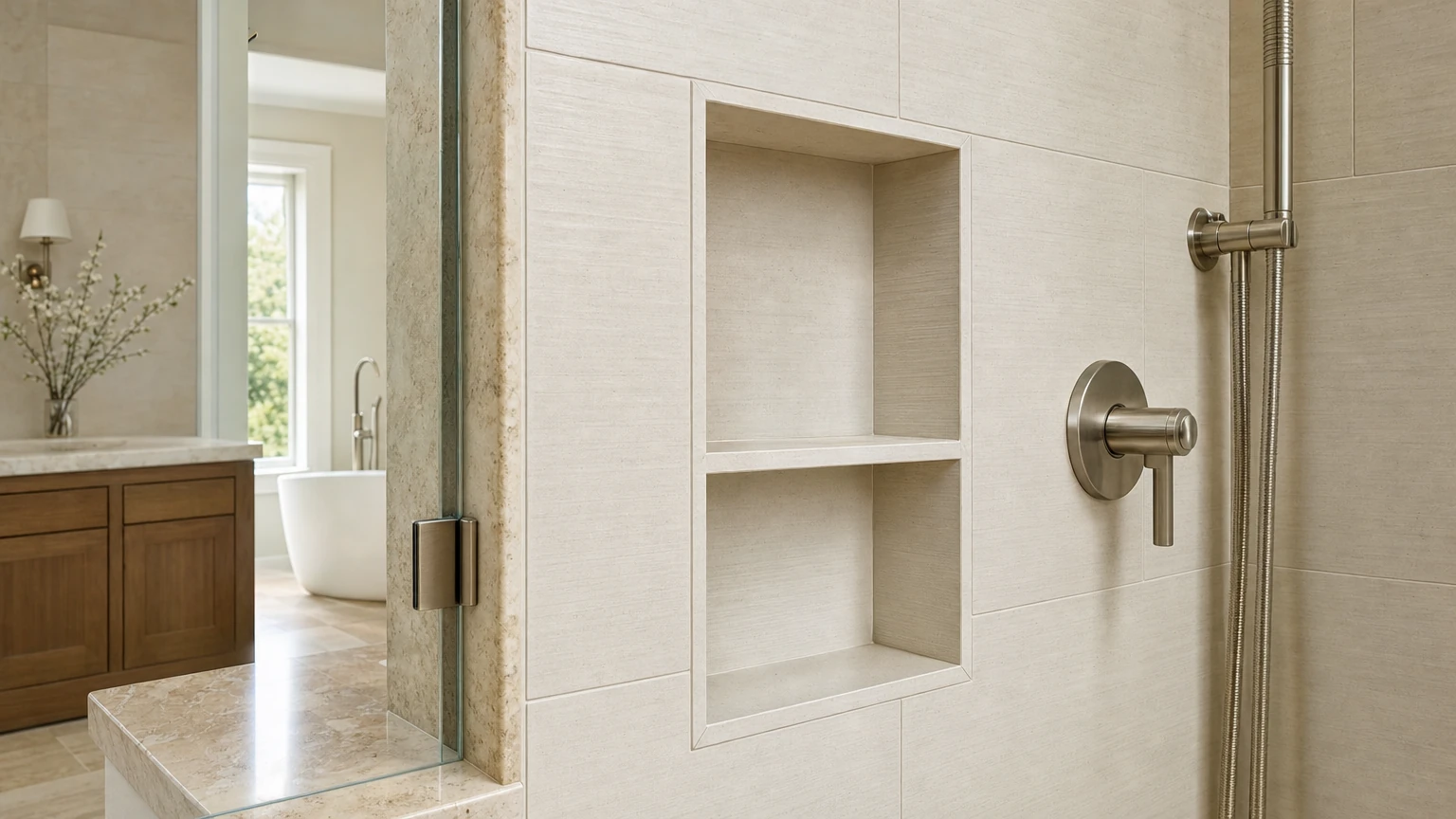 Precisely installed bathroom tile and fixture finishing details