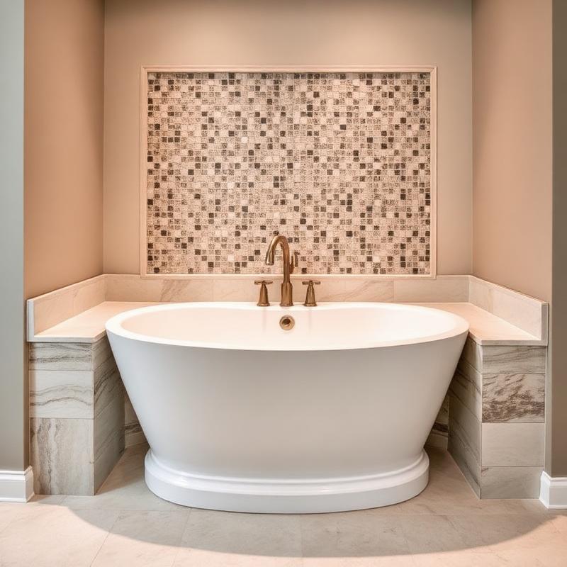 Soaking tub with a mosaic tile feature wall