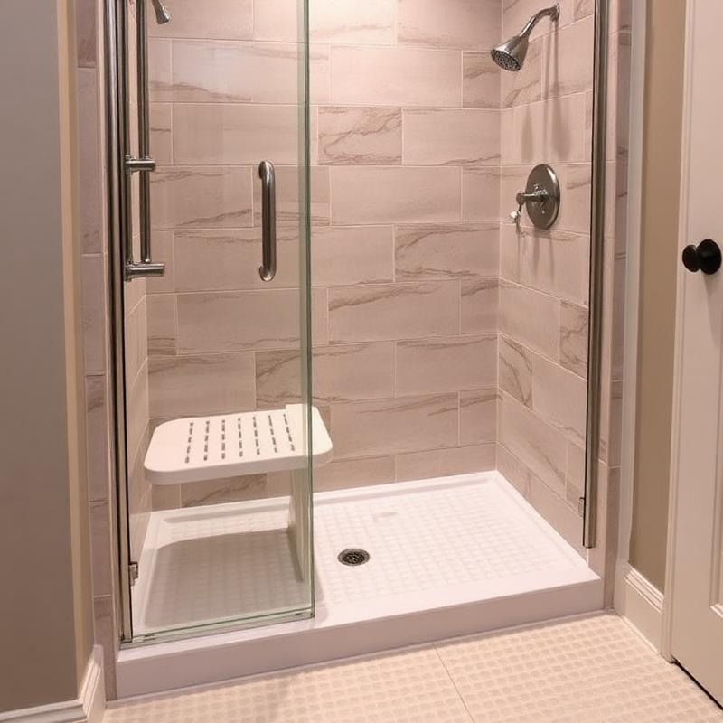 Walk-in shower with a fold-down seat