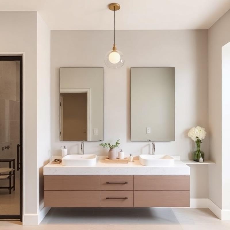 Floating wood double vanity with vessel sinks