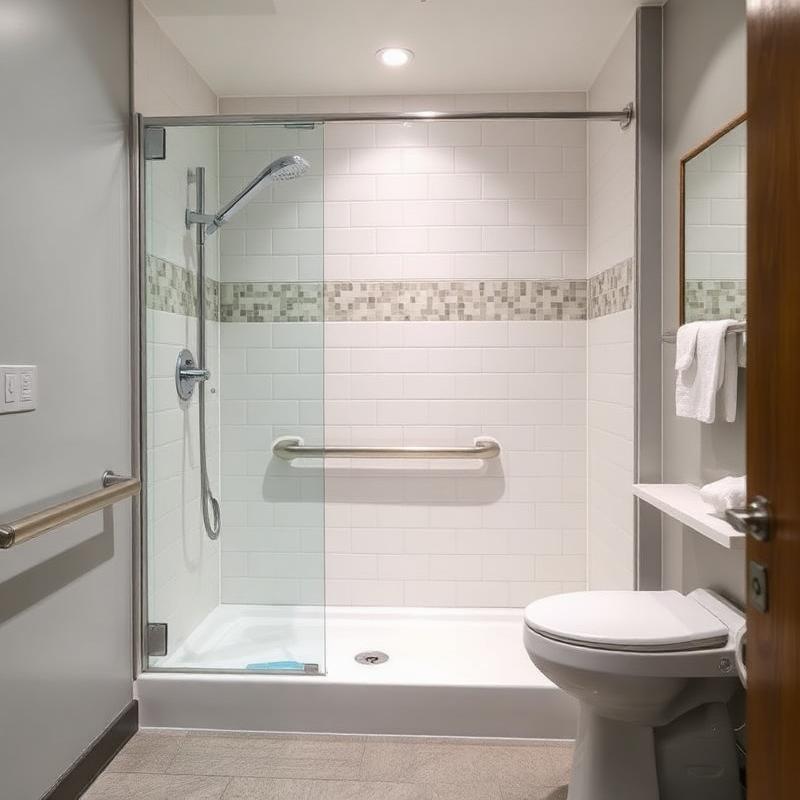 Low-threshold glass shower with support rails