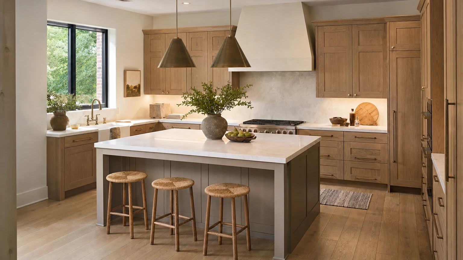 Precisely fitted kitchen cabinetry, lighting, and work surfaces
