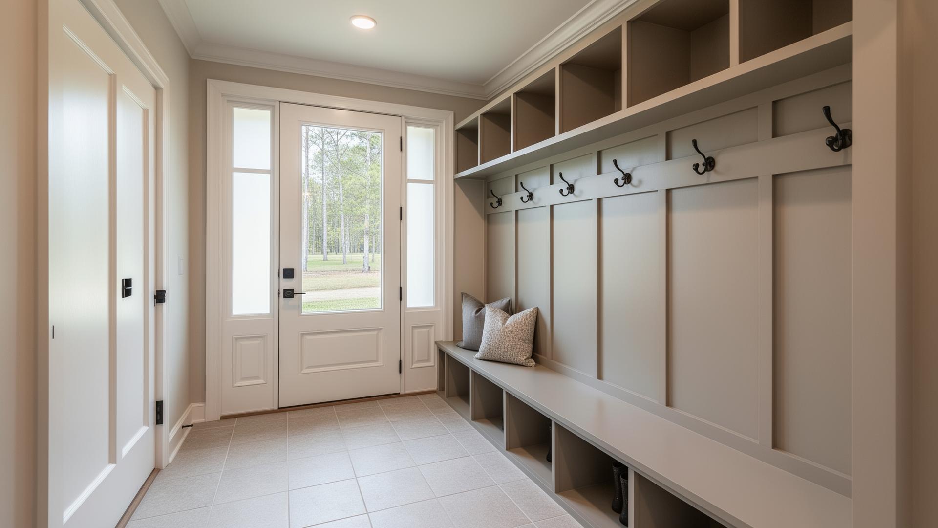 Mudroom entryway with custom storage