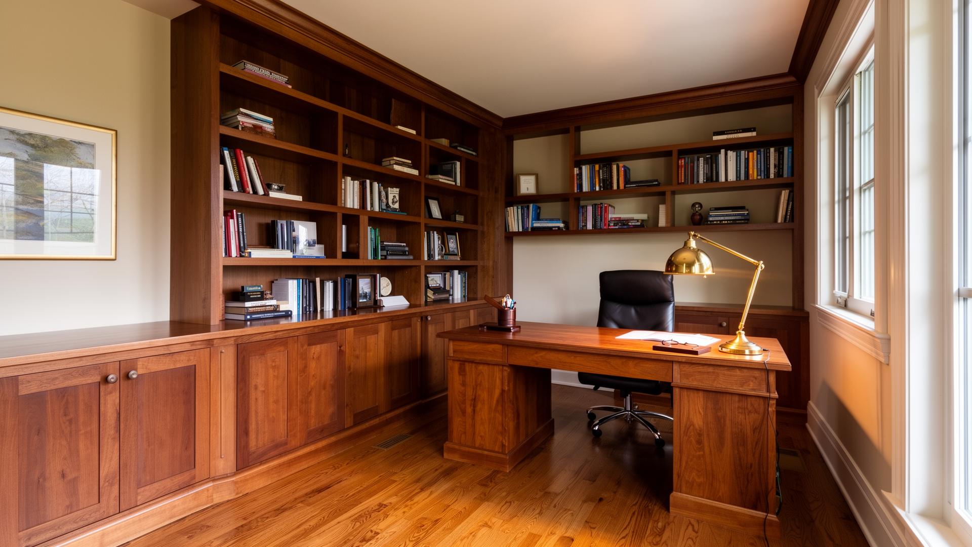 Custom home office with built-in storage