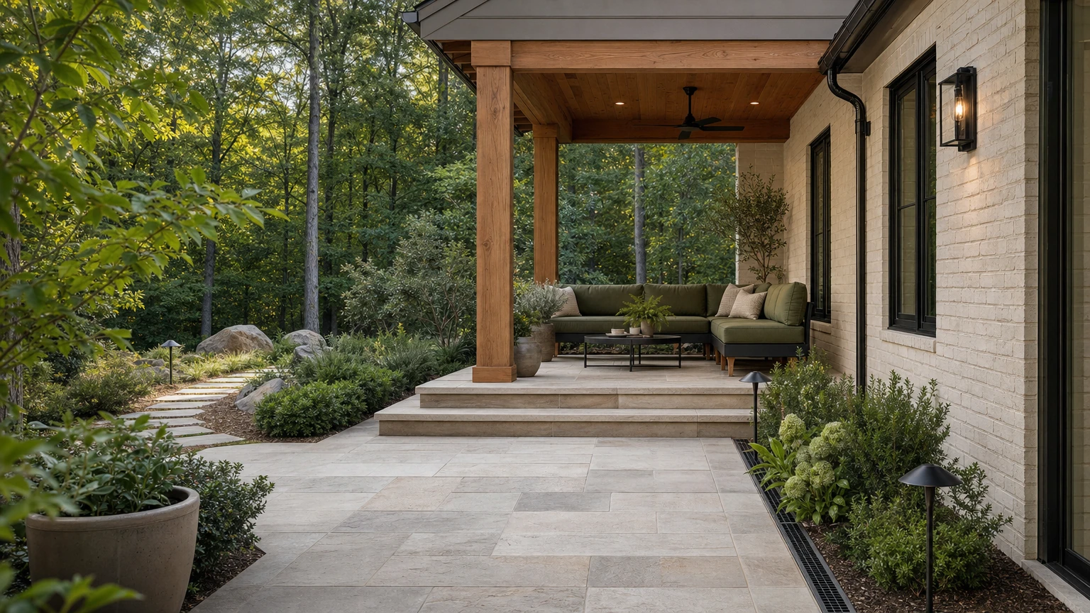 Well-planned outdoor terrace with drainage and clear circulation