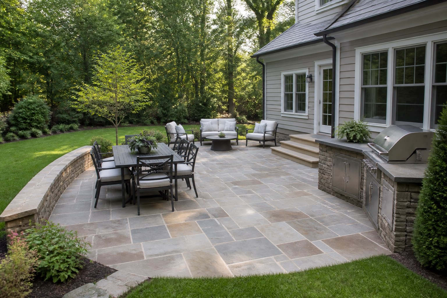 Natural stone patio and outdoor entertaining area