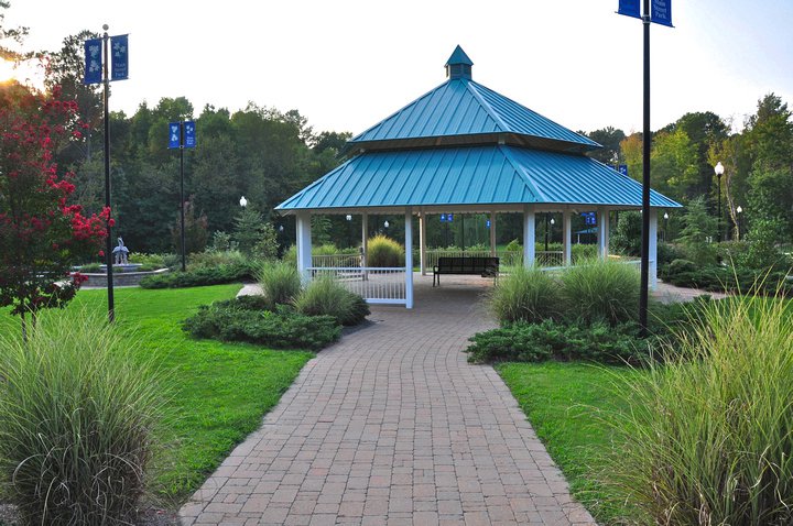 The gazebo and landscaped paths at Rolesville's Main Street Park