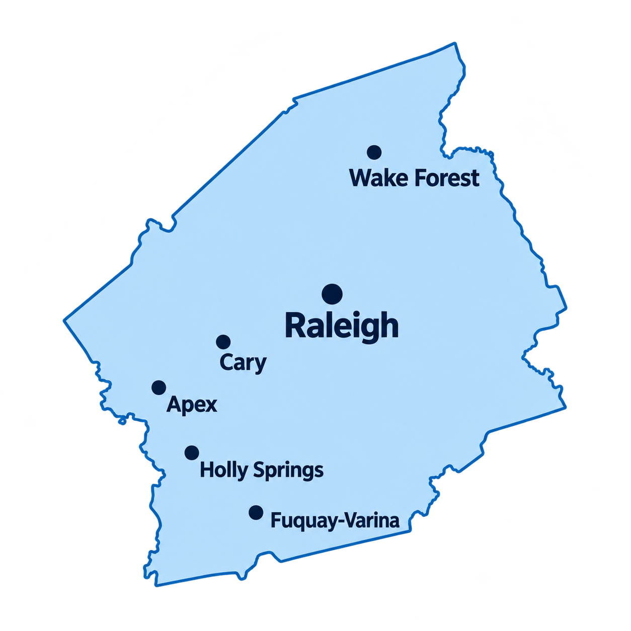 Map of Premium Remodel's Wake County service area