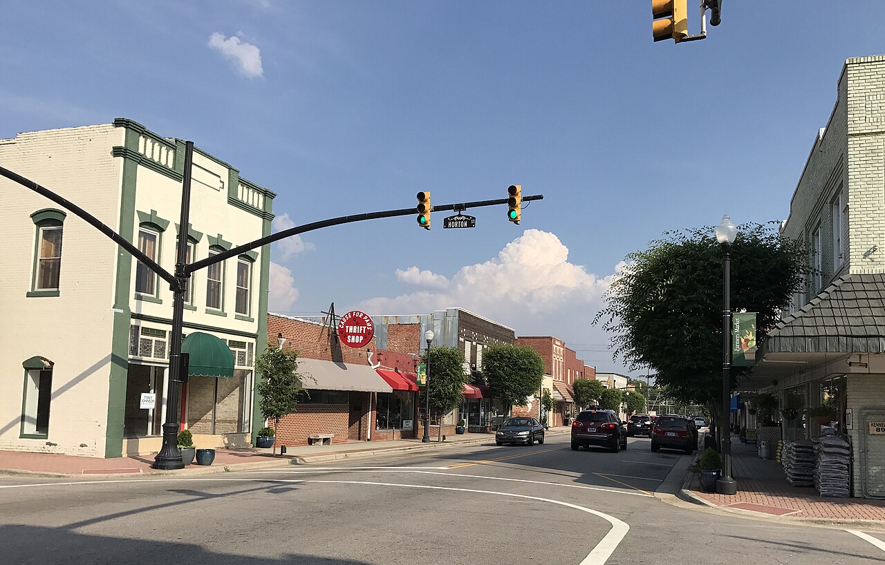 Brick storefronts along Arendell Avenue in downtown Zebulon